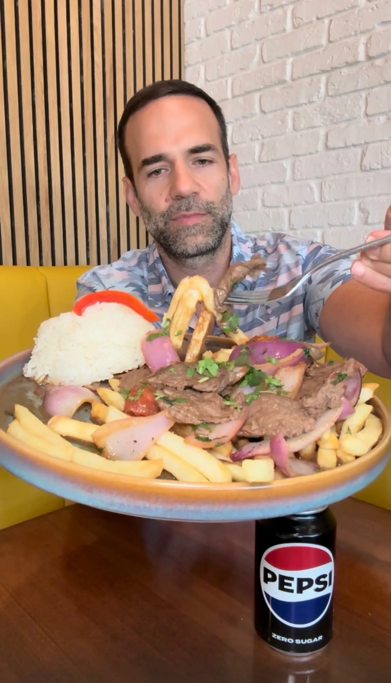Finished lomo saltado Peruvian stir fry on a plate