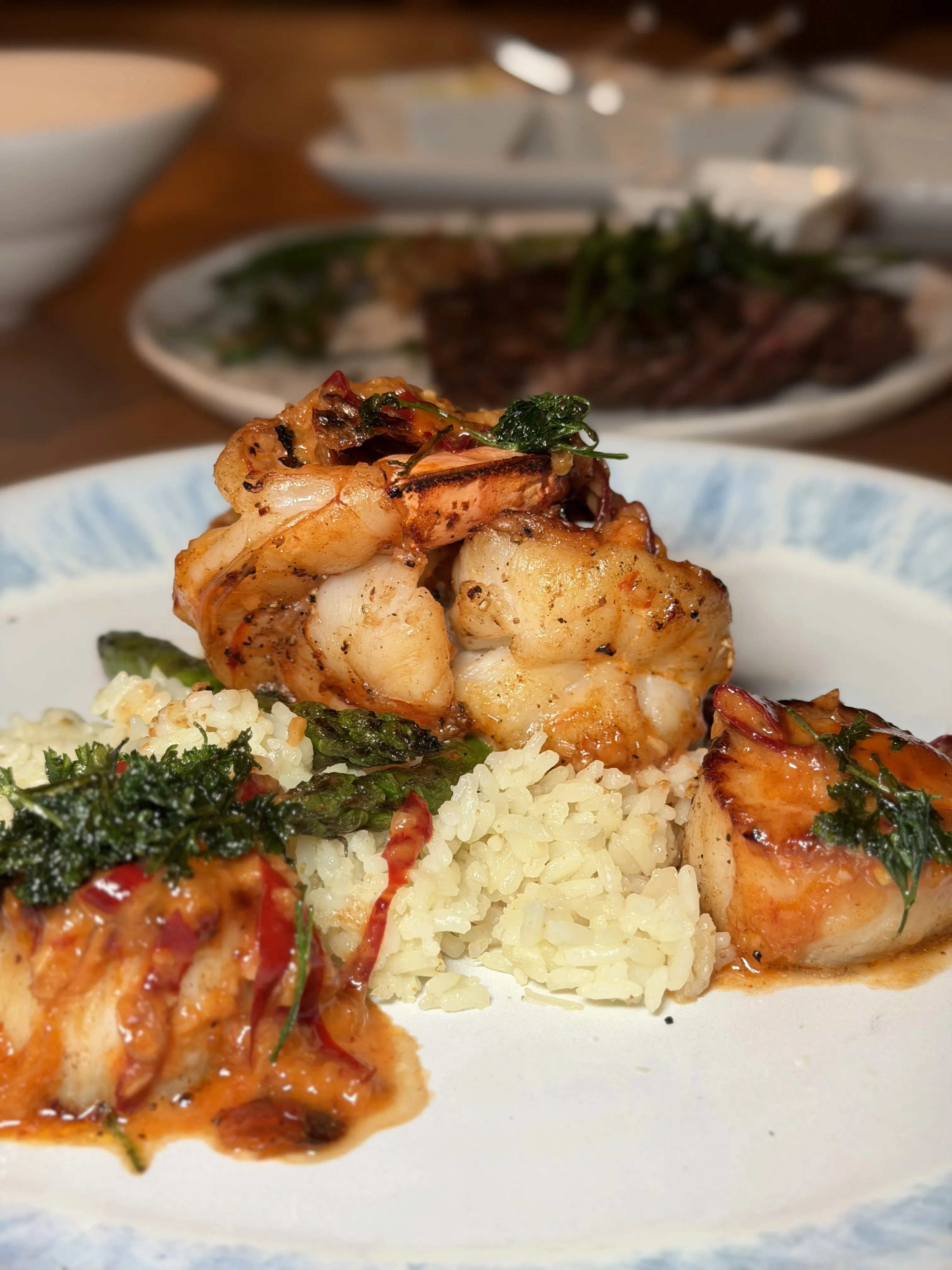 Seared scallops with rice and chorizo gravy at The Mexican